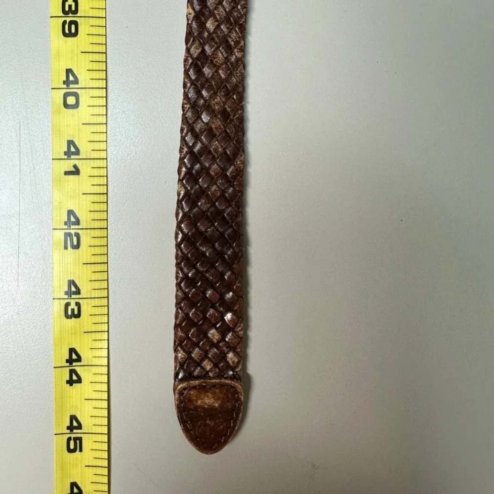 Talbots Brown Woven Braided Genuine Leather Belt Brass Buckle Size L 6200